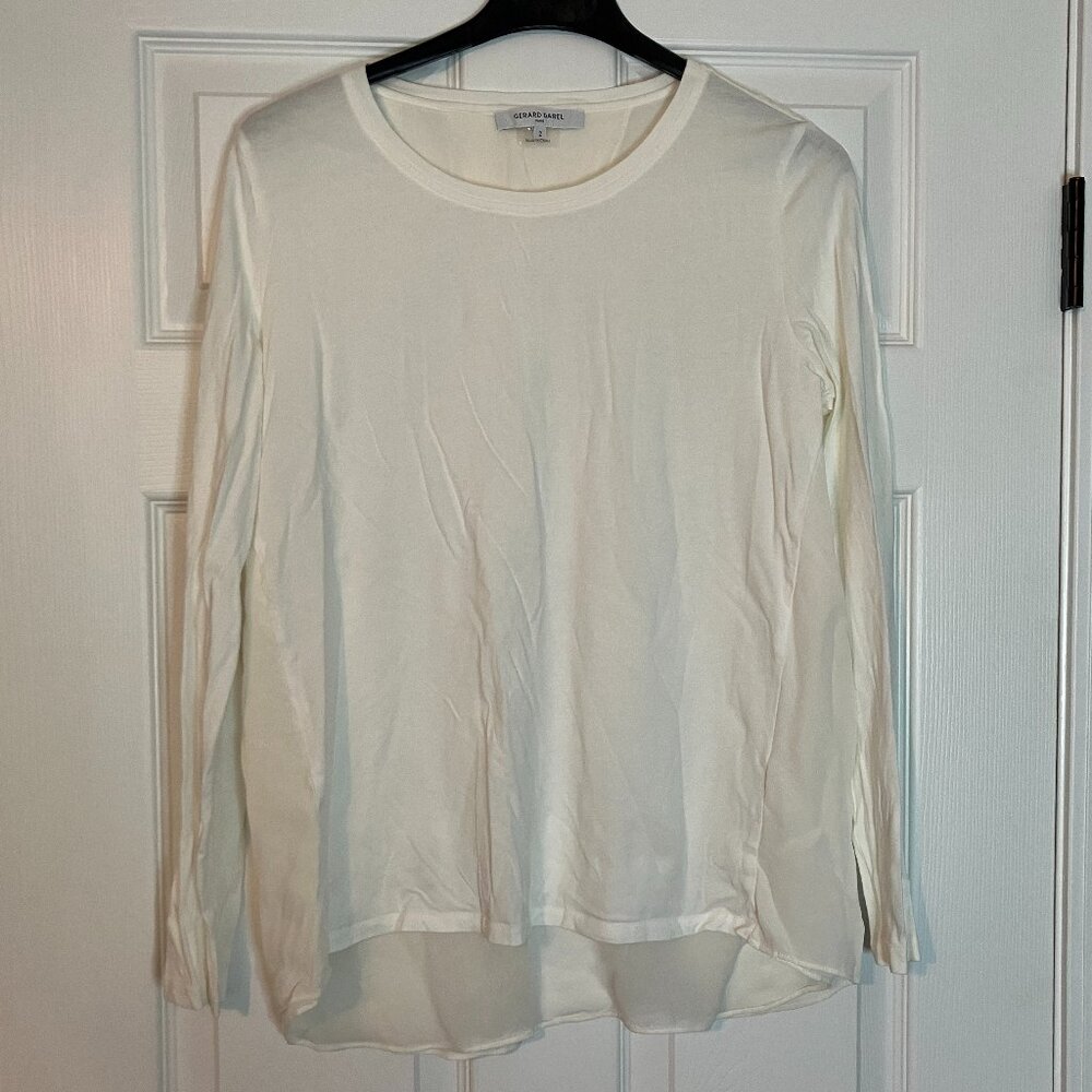 Gerard Darel: White long-sleeve shirt with illusion open back (size M)